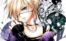 skulls music vocaloid blue eyes kagamine len anime girls 1400x1024 wallpaper 